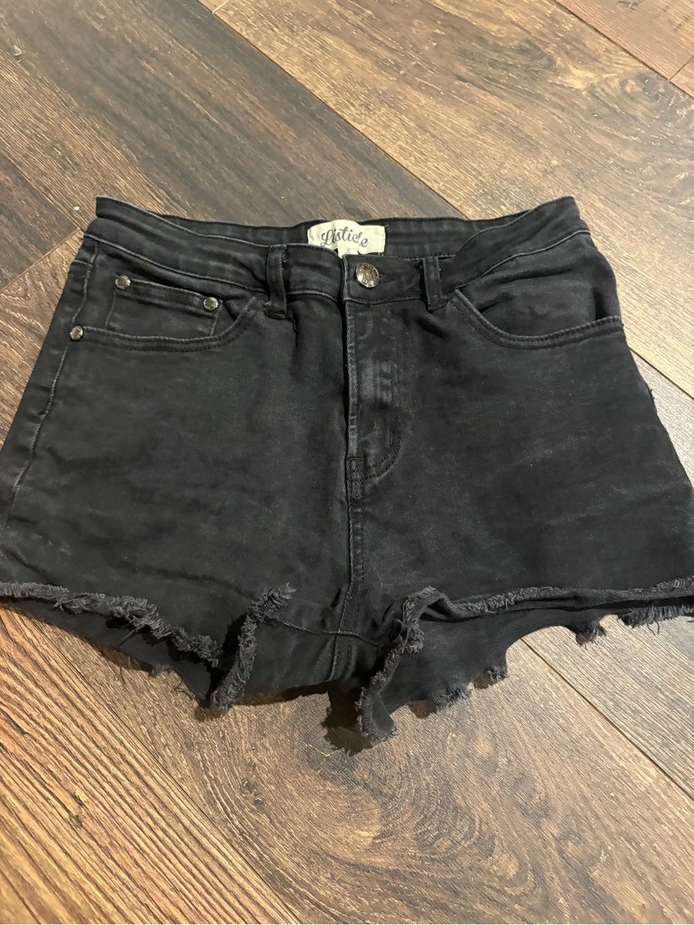 Listicle Black High-Rise Frayed Hem Denim Shorts